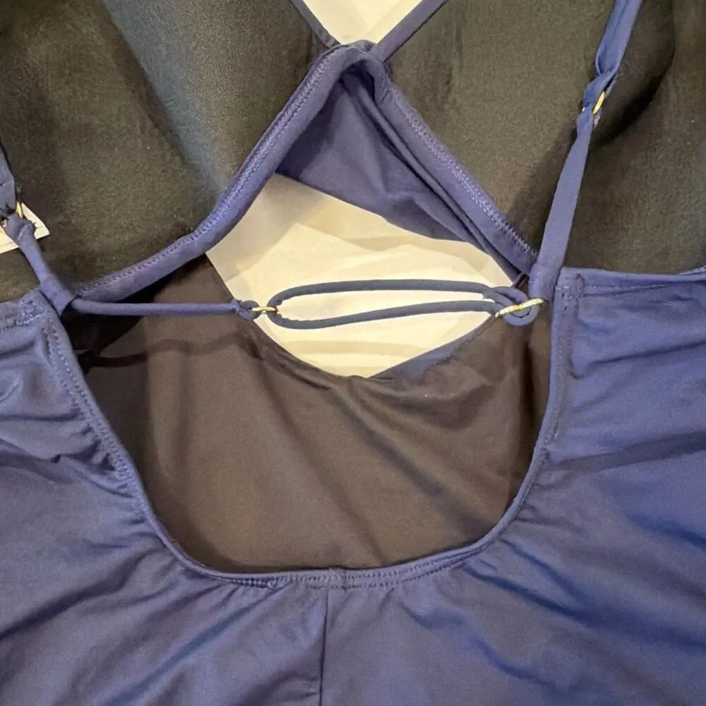 La Blanca Sz 14 Island Goddess Swimsuit Blue Navy Cross Front Keyhole One Piece